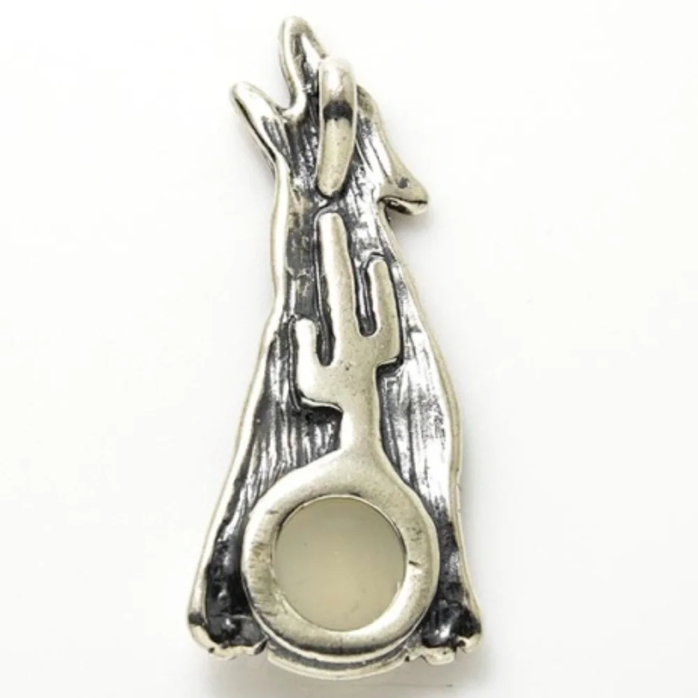 Coyote Cactus Pendant .925 Sterling Silver w/ genuine Moonstone gem Made in USA - Picture 2 of 2